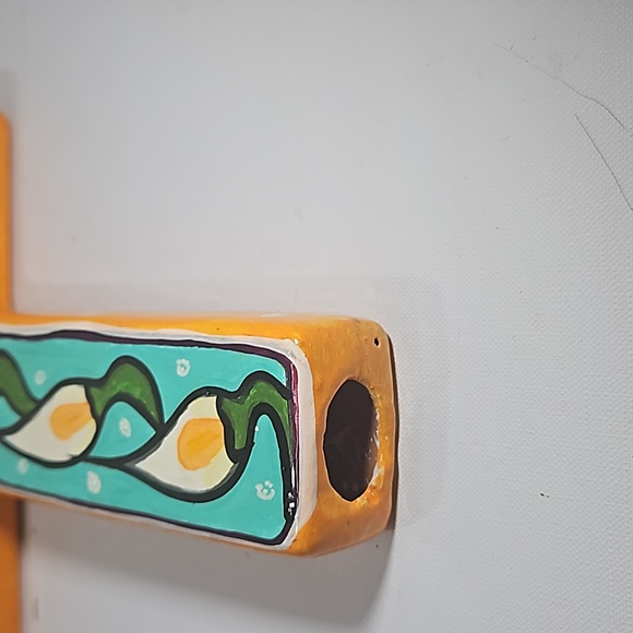 2010 Studio Redware Pottery Signed Hand Painted Calla Lily Cross - Picture 3 of 11